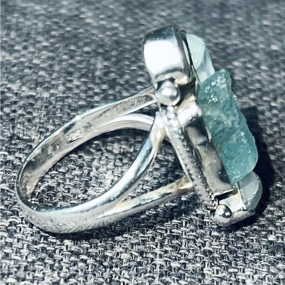 Artisan Crafted Natural Aquamarine and Moonstone Sterling Silver Ring - Picture 3 of 6